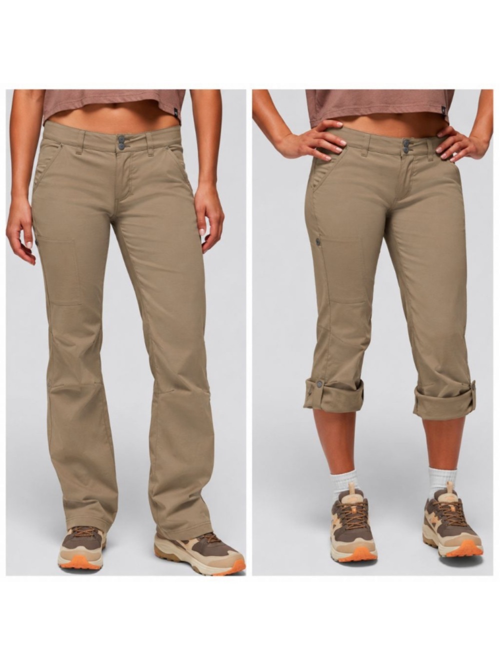 Prana Halle Pant Short Inseam Womens 16 Dark Khaki Stretch Zion Hiking Travel Pa